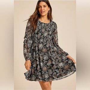Maurices XXL long sleeve printed smocked mini dress